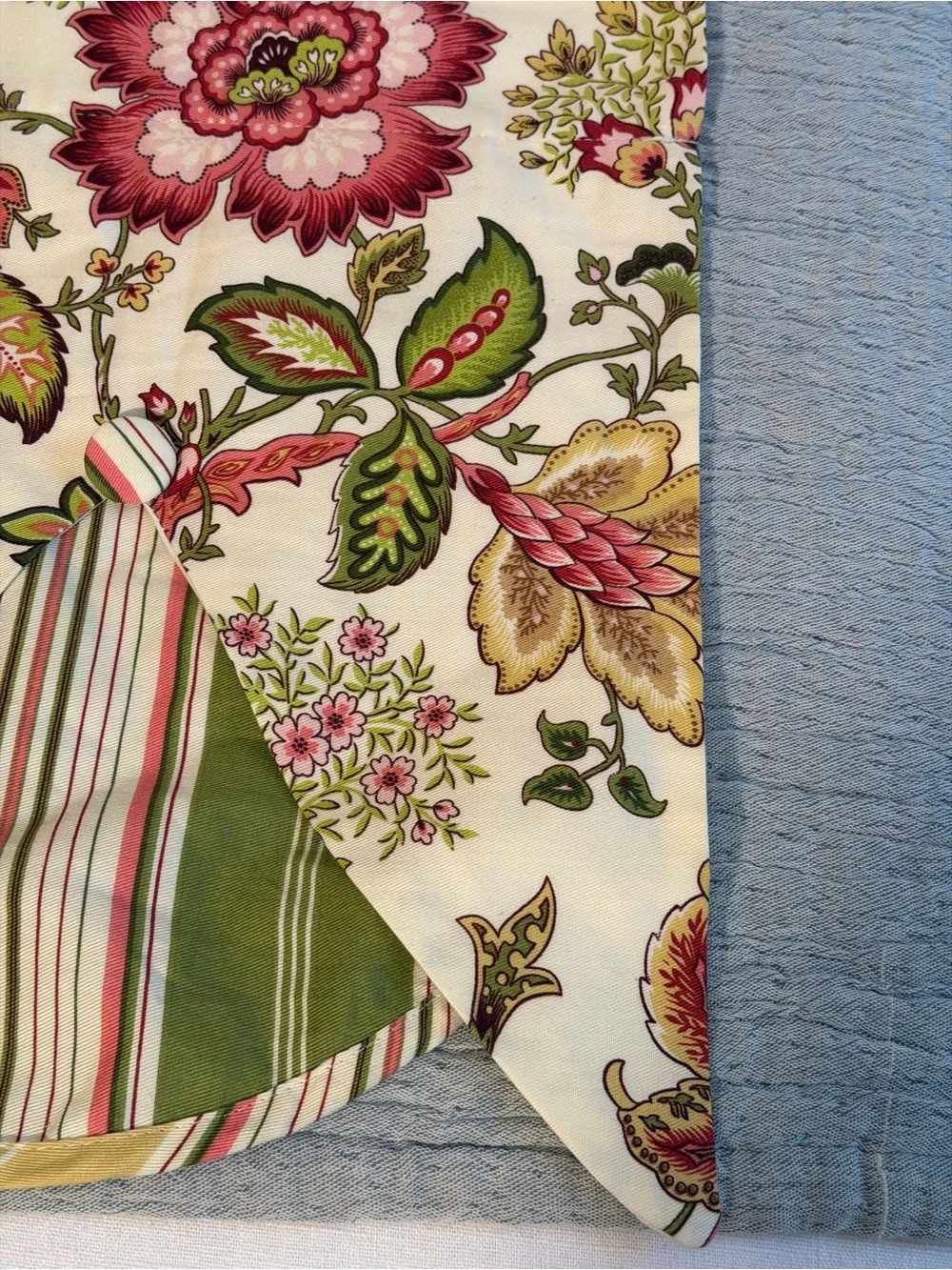 Vintage Waverly Navarra Floral & Stripe Scalloped Peek-A-Boo Valance